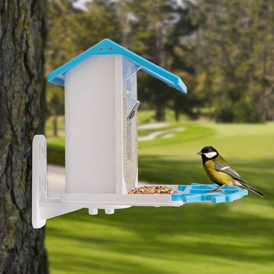 kangten Outdoor Solar Bird Feeder AI Bird Recognition With 4MP HD Camera Voice Prompt - Blue - View 1