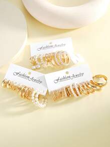 24/36 件时尚简约人造珍珠心形耳环套装，女性礼物，适合节日、约会、派对、日常佩戴 - 款式1 - 查看 5