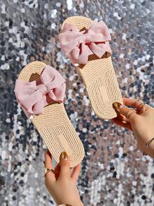 Sandali casual da donna con decorazione a fiocco, cinturini, leggeri e comodi, ciabatte da spiaggia per interni/esterni