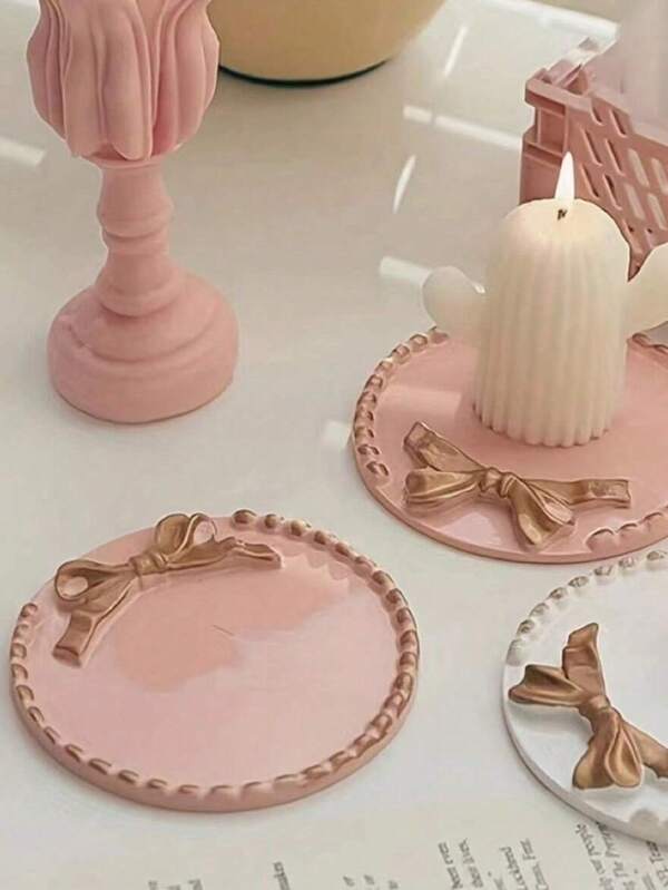 1pc Vintage Candle Holder, Vintage Round Tray, Jewelry Earring Necklace Storage Tray, Decorative Bowl Tray, Suitable For Home Decoration, Decorative Ornaments, Birthday Gifts, Girls Gifts, Mother's Day Gifts, Graduation Season Gifts, Wedding Candle Holder Decoration