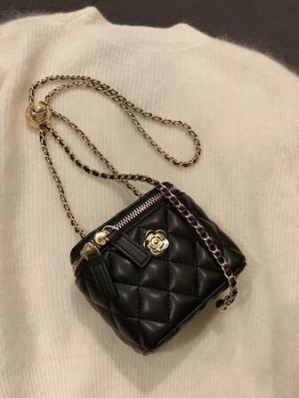 Rhombus Leather Chain Strap Bucket Bag, Mini & Large Size, Handheld And Shoulder Bag, Cosmetic Pouch, Best Mother's Day Gifts Women