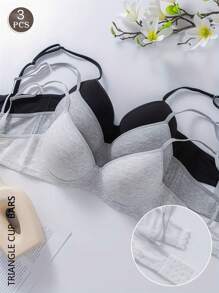 3Pcs Solid Seamless Push Up Bras --Three-Breasted Adjustable Shoulder Straps Underwire Bras - Multicolor - View 1