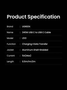 UGREEN 240W Type-C 快充线 E-Marker 兼容 15/16 系列、三星 S23/S24/S25 Ultra、MacBook Pro、Switch 笔记本电脑 - 黑色 - 查看 9