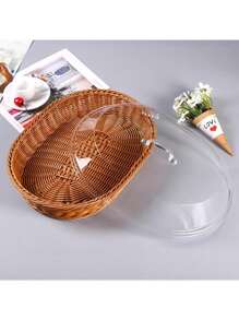 1 个 Faradabiao 葡萄藤面包篮，带透明亚克力盖 - 耐用、可清洗的食物托盘，用于盛放甜点和水果 - 非常适合厨房、野餐和家庭展示