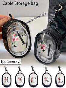 Sac de rangement à fermeture éclair portable personnalisé avec texte nom, compact et multifonction. Étui de rangement pour casque et chargeur