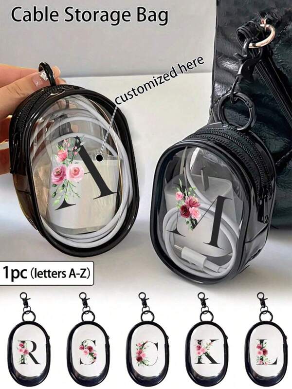 Sac de rangement à fermeture éclair portable personnalisé avec texte nom, compact et multifonction. Étui de rangement pour casque et chargeur