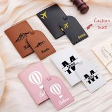 Personalized Passport Cover Luggage Tag Set, Passport Holder, Birthday Travel Gift, Leather Passport Wallet For Men And Women, Travel Gift For Girls, Customized Travel Gift, Travel Accessories - one-size - View 1