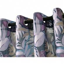 Semi-Blackout Curtain With A Tropical Plant Pattern (1 Piece), Size 140 X 280 Cm, Ideal For Bedrooms, Living Rooms, Balconies Or Holiday Decorations. - 紫色 - 查看 2