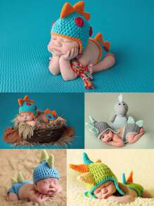 Newborn Cartoon Dinosaur Photography Costume Knitted Photoshoot Hat Set, Baby Unisex Photo Prop Baby Shower Easter Gifts Things For Girls/Boys