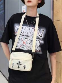 peach tree 1 件男士休闲纯色单肩斜挎包 - 白色 - 查看 4