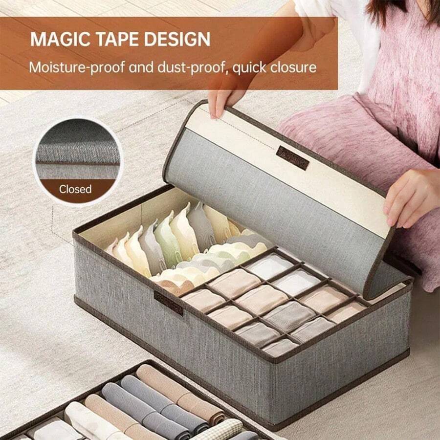 Caja de almacenamiento de ropa con 17 compartimientos y tapa, de gran capacidad, para organizar calcetines, ropa interior, ropa pequeña y pantalones