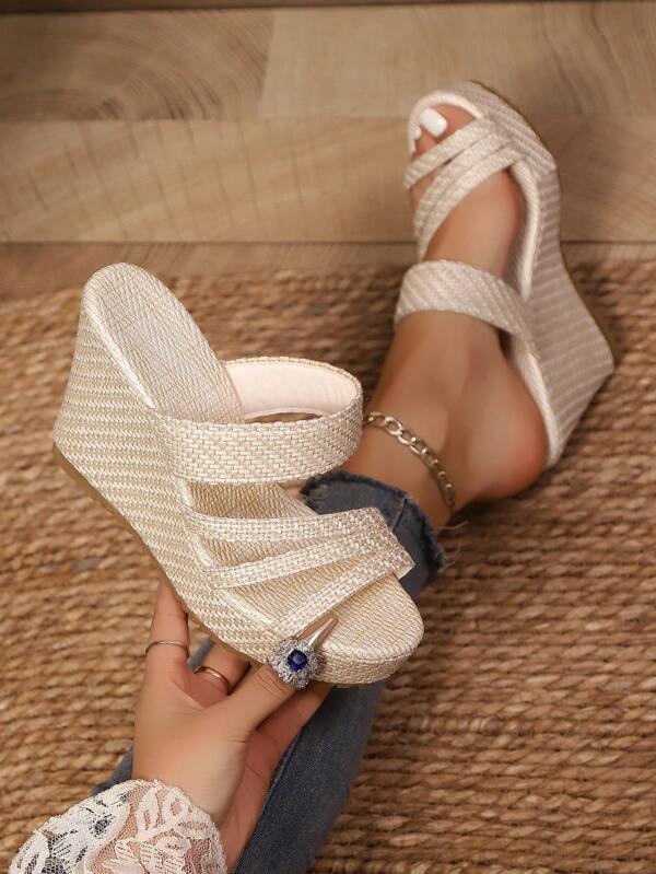 Sandalias de plataforma clásicas de moda con diseño liso de lino 2025 para mujeres