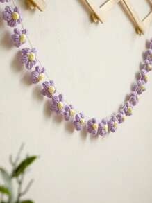 1 pièce Couronne florale au crochet fait main - Chaîne de marguerites violettes, convient pour la décoration de la maison au printemps/été, parfait pour un cadeau de mariage, baby shower ou fête des mères. Décoration murale florale colorée pour le salon, la chambre, la pépinière, les fêtes, les mariages, les anniversaires, les cérémonies de remise des diplômes - Prune - Voir 8