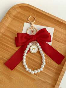 1pc Bowknot Bag Charm, A Bag Accessory, And An Faux Pearl Keychain. It's A Perfect Mother's Day Gift. This Cute Faux Pearl Beaded Bracelet-Style Keychain Exudes A Vintage Charm. It Is Suitable For Decorating Ladies' And Girls' Handbags, Backpacks, And Even Cars. The Pearl Pendant Adorned With A Ribbon Is Also An Excellent Choice For Valentine's Day And Birthday Gifts. - Multicolor - View 16
