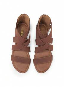 Women's Low Wedges Sandals Elastic Ankle Strap Style Cute Gladiator Sandals With Back Zipper Versatile Beach Wedding Summer Vacation Flat Sandals Shoes - 棕色 - 查看 8