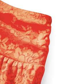 Women Tiered Ruffled Short Skirts Floral Lace Sheer Mid Rise Lined Cute Flowy Mini Skirts - Orange - View 5