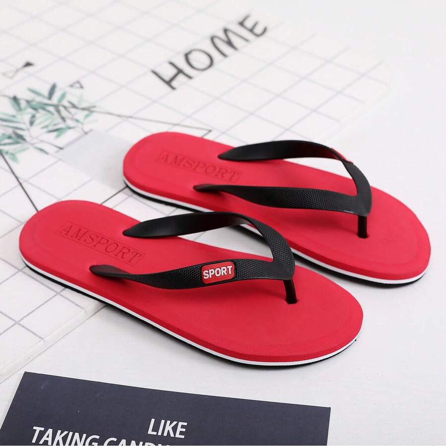 Dép xỏ ngón nam, chống trượt & bền, giày lười đi biển thoải mái, giản dị - Đỏ - Xem 1