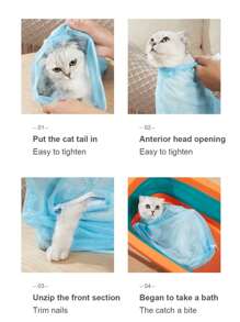 Bolsa de limpieza para gatos, herramientas de belleza para mascotas, suministros de limpieza para mascotas, bolsa de ducha resistente a rasguños y mordeduras