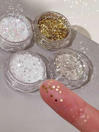 4 件全新 1 毫米迷你超闪亮星星指甲闪粉，网络流行闪亮圣诞五角星指甲装饰可爱小配件，可自由 DIY 用于指甲装饰指甲用品指甲指甲饰指甲宝石