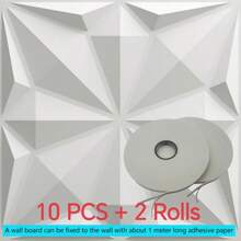 NKEN Panouri de perete 3D Art în design de diamant. 29,4 x 29,4 cm, alb mat/negru. Material, inodor, ușor, ușor de instalat, rezistent la foc, impermeabil și la umezeală, potrivit pentru decorarea pereților în case, camere, băi, dormitoare și camere de zi.