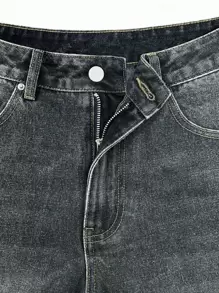 MYOURSA Jeans en denim simple et décontracté avec poches avant à boutons pour femmes