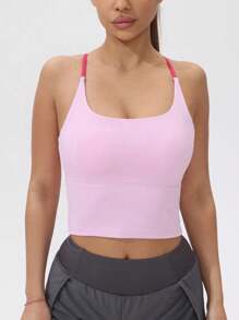 Women's Padded Sports Bra Top, Color Block Elastic Yoga Camisole