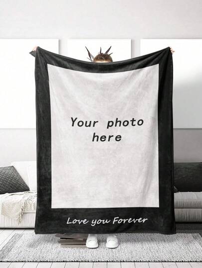 1pc Customized Flannel Photo Blanket, Holiday Blanket, Gift Blanket, Soft & Fluffy Multi-Purpose Outdoor Beach Camping Living Room Sofa Pet Office Throw Blanket, Flannel Decorative Holiday Blanket, Cozy, Warm, Soft, Comfortable Customized, Unique, Personalized Ideal Gift For Him, Her, Boyfriend, Girlfriend, Dad, Mom, Family, Friends, Valentine's Day, Birthday, Party, Anniversary, Family Gift