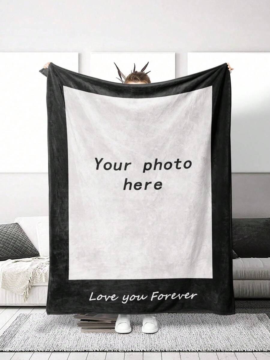 1pc Customized Flannel Photo Blanket, Holiday Blanket, Gift Blanket, Soft & Fluffy Multi-Purpose Outdoor Beach Camping Living Room Sofa Pet Office Throw Blanket, Flannel Decorative Holiday Blanket, Cozy, Warm, Soft, Comfortable Customized, Unique, Personalized Ideal Gift For Him, Her, Boyfriend, Girlfriend, Dad, Mom, Family, Friends, Valentine's Day, Birthday, Party, Anniversary, Family Gift - Multicolor - View 1