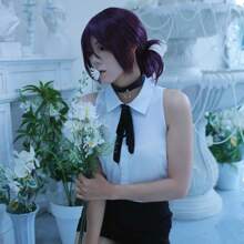 动漫“Lady Reze”项链，角色扮演道具，可调节颈链，带环，哥特朋克风格金属和皮革吊坠，百搭圆形短项链，适合日常佩戴、角色扮演、万圣节配饰 - 彩色 - 查看 3