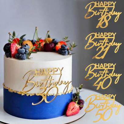 1 pieza/3 piezas/5 piezas Decoración de tarta para fiestas de cumpleaños con topper que dice "Feliz Cumpleaños 18/30/40/50/60/70"