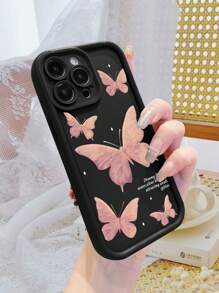 1 pieza Funda de teléfono premium con estampado de mariposa rosa, resistente a golpes y a la suciedad, con protección de lente de precisión, compatible con Apple//OPPO/VIVO/Redmi/Infinix/Realme/OnePlus/Honor/ZTE