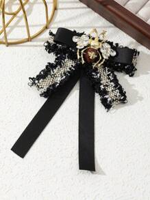 1 Pc Elegant Palace Style Bejeweled Bee Metal Badge With Ribbon Bow Fabric Brooch, Luxury Jewelry Lapel Pin, Suitable For Daily Wear, Gift For Dates