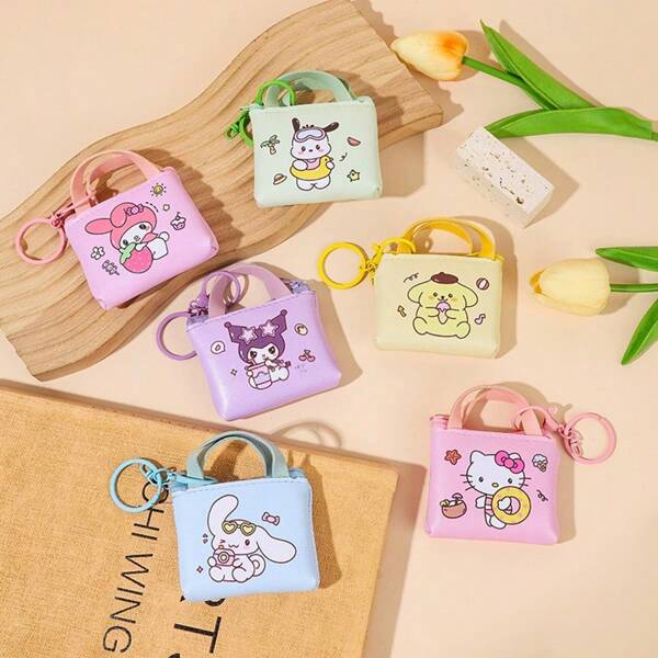 Sanrio 1 Pieza Monedero pequeño con Cremallera, Estilo dibujos animados Lindo, Bolsa de Almacenamiento Pequeña de Verano para Mujer y Hombre, Monedero Mini