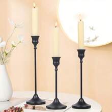 12pcs Elegant & Romantic European Dinner Candles, 6pcs Tabletop Candlestick Holders, Metallic Cone Candle Holders, Room Decor, Home Decoration,Wedding