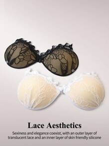 性感蕾丝花瓣文胸隐形无肩带硅胶丰胸带文胸女士 - 彩色 - 查看 7
