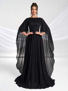 YISIKADO Women's Elegant Banquet Evening Dress, Sequin & Chiffon Dress, Party Dress, Wedding Guest Dress, Formal Dress,Gown - 黑色 - 查看 3