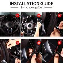38cm DIY Handmade Automotive Steering Wheel Cover, Fiber Leather Thread Artificial Leather Car Wrap Kit, Car Accessories - Black - View 9