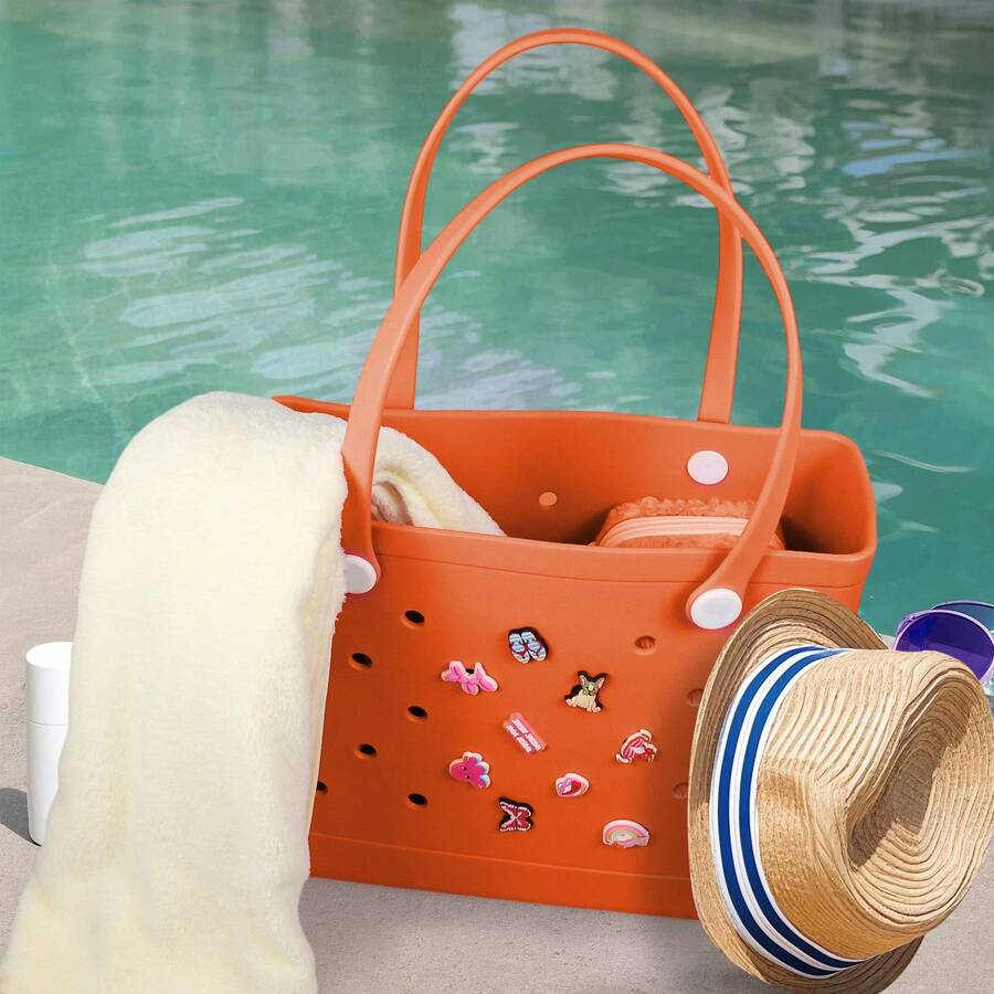 2025 Spring New EVA Rubber Tote Bag, Waterproof Beach Bag, Travel Bag, Shopping Bag, Easy To Clean, Stable And Durable | Suitable For Shopping, Travel, Party And Outdoor Activities | Beach, Seaside, Easter Gift For Lovers And Mothers - Orange - View 1