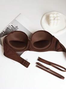 Women's Backless Push Up Bra, Strapless Bra - Suitable For Wedding Dresses, Gowns, Summer Off Shoulder Wear, Non-Removable Lining, Nylon And Elastane Blend - Brown - View 5