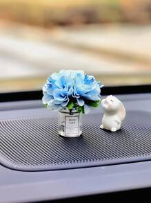 Mini Silk Flower Vase And Flower-Smelling Rabbit Car Interior Decoration Ornaments Auto Center Console Decoration Gadgets
