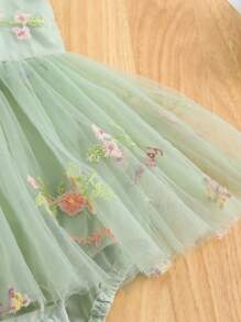 1 件女婴迷人优雅奢华淑女甜美公主花卉刺绣薄纱芭蕾舞裙带蝴蝶结装饰，适合派对、节日、生日、所有季节 - 綠色 - 查看 6