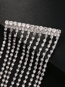 1 件超长水钻流苏发夹，女神时尚发饰，适合婚礼、派对、日常佩戴、拍照 - 銀色 - 查看 6