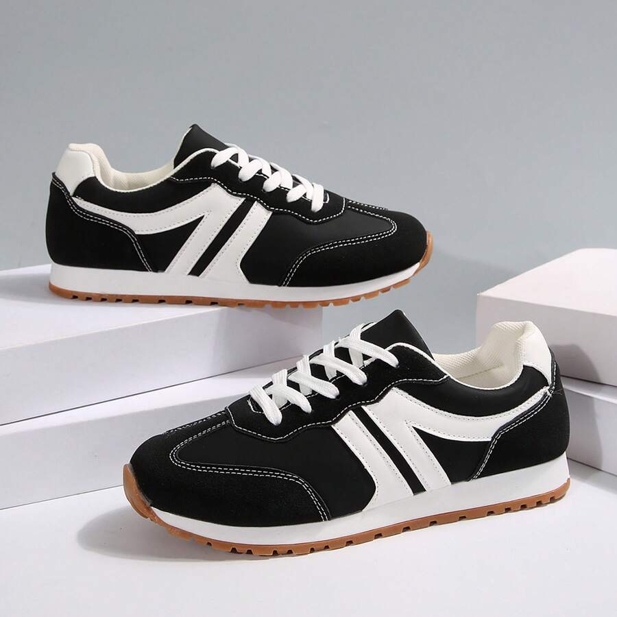 All-Season Women's Sneakers - Breathable Fabric Lining And Non-Slip PVC Sole - Black and White - View 1