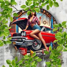 Vintage Car Girl Logo - Decorative Metal Wall Art, Size 7.8 X 7.8 Inches, Suitable For Home, Garden, Bar, Cafe, Office, Garage, Man Cave - Universal Retro Wall Decor, No Power Required, Random Hole Style Gifts Birthday Graduation - Multicolor - View 5