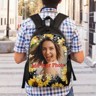 1pc Customized Photo Backpack - Design With Your Image Or Text, 17 Inch, Lightweight, Adjustable Shoulder Straps, Zipper Closure, Durable Polyester, Suitable For School, College, Travel And Work, Mother's Day, Halloween, Christmas, Easter