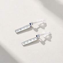 1 Pair 925 Silver Square & Round Blue Sapphire Geometric Letter French Style Simple Letter Stud Earrings For Women