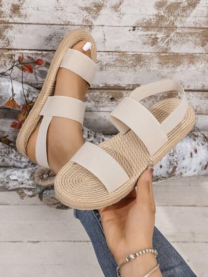 صنادل نسائية مسطحة مريحة وخفيفة الوزن، مصممة بحزام مطاطي، مناسبة للشاطئ