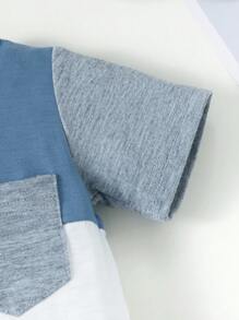 Baby & Toddler Boys' Summer Casual Round Neck Patchwork Bodysuit Set - Blue - View 5