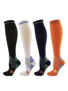 3 Pairs Women's Sports Running Compression Socks, Nylon Quick Dry Breathable Marathon Leg Support Socks - Multicolor - View 4