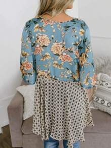 Womens Floral Boho Kimono Cardigan 3/4 Ruffle Sleeve Lightweight Tie Loose Cover Up - Màu xanh lam - Xem 3
